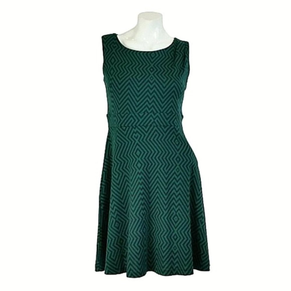 Cynthia Rowley Green Sleeveless Geo A-Line Dress